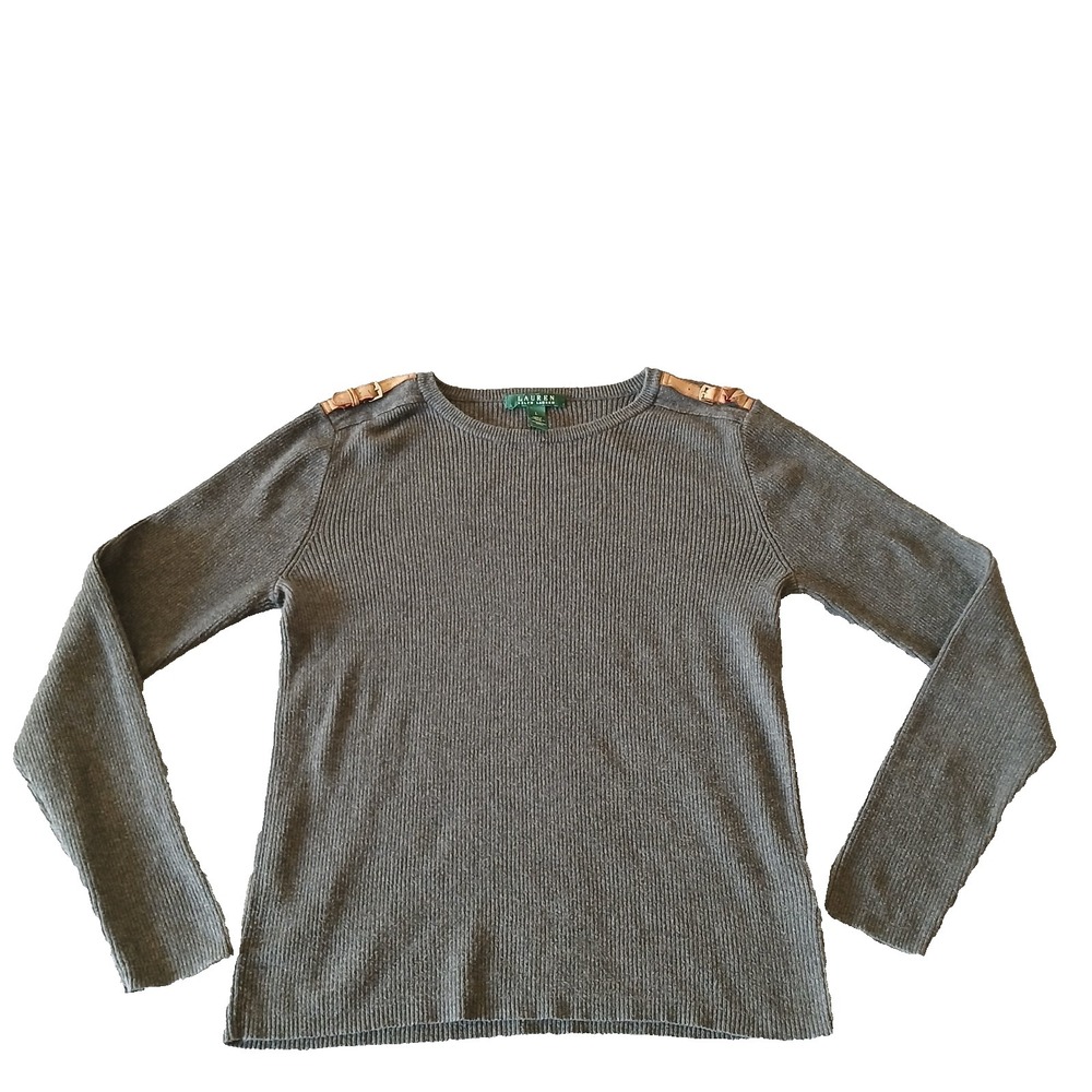 Ralph Lauren Women's Sweater SizeL Gray With Leather Straps On‎ Sholder
